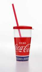 Snips pohár 500ml, fedél + szívószál, Coca-cola mintával, 002001